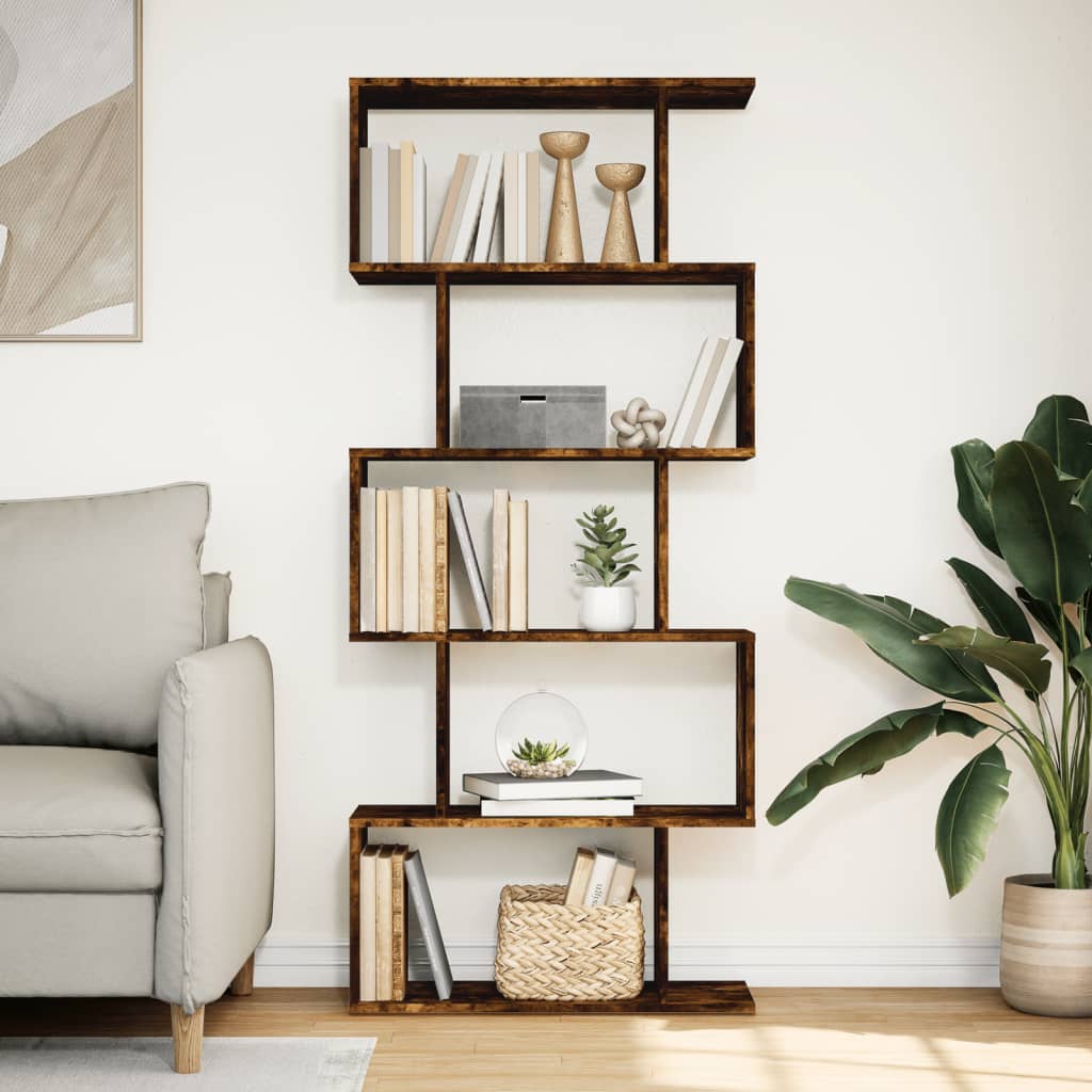 Room Divider Bookcase 5 Tiers Smoked Oak 70x24x161 cm