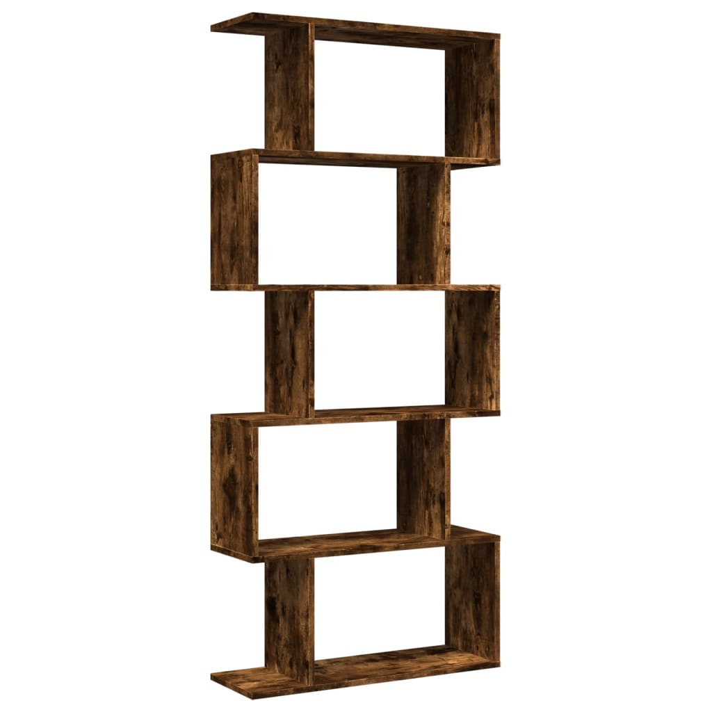 Room Divider Bookcase 5 Tiers Smoked Oak 70x24x161 cm