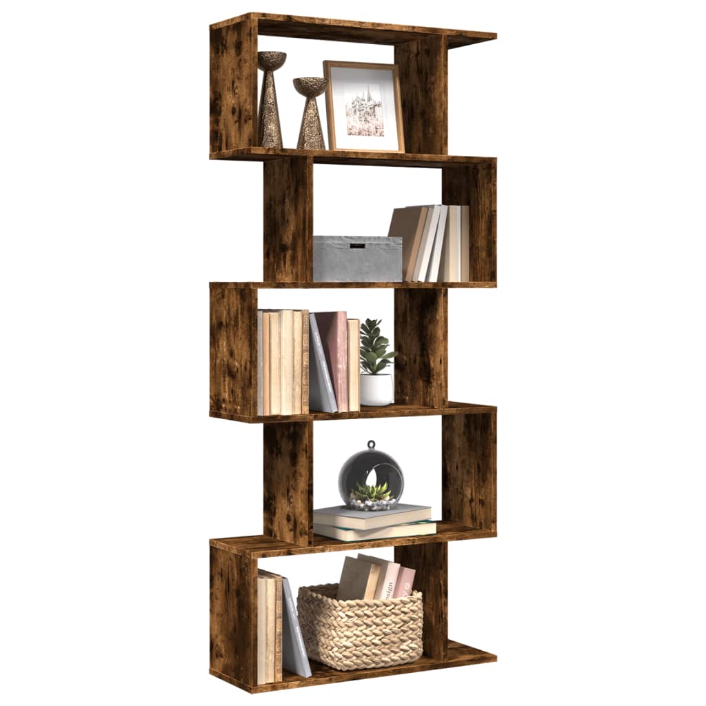 Room Divider Bookcase 5 Tiers Smoked Oak 70x24x161 cm