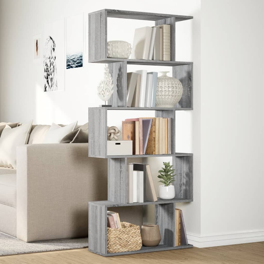 Room Divider Bookcase 5 Tiers Gray Sonoma 70x24x161 cm