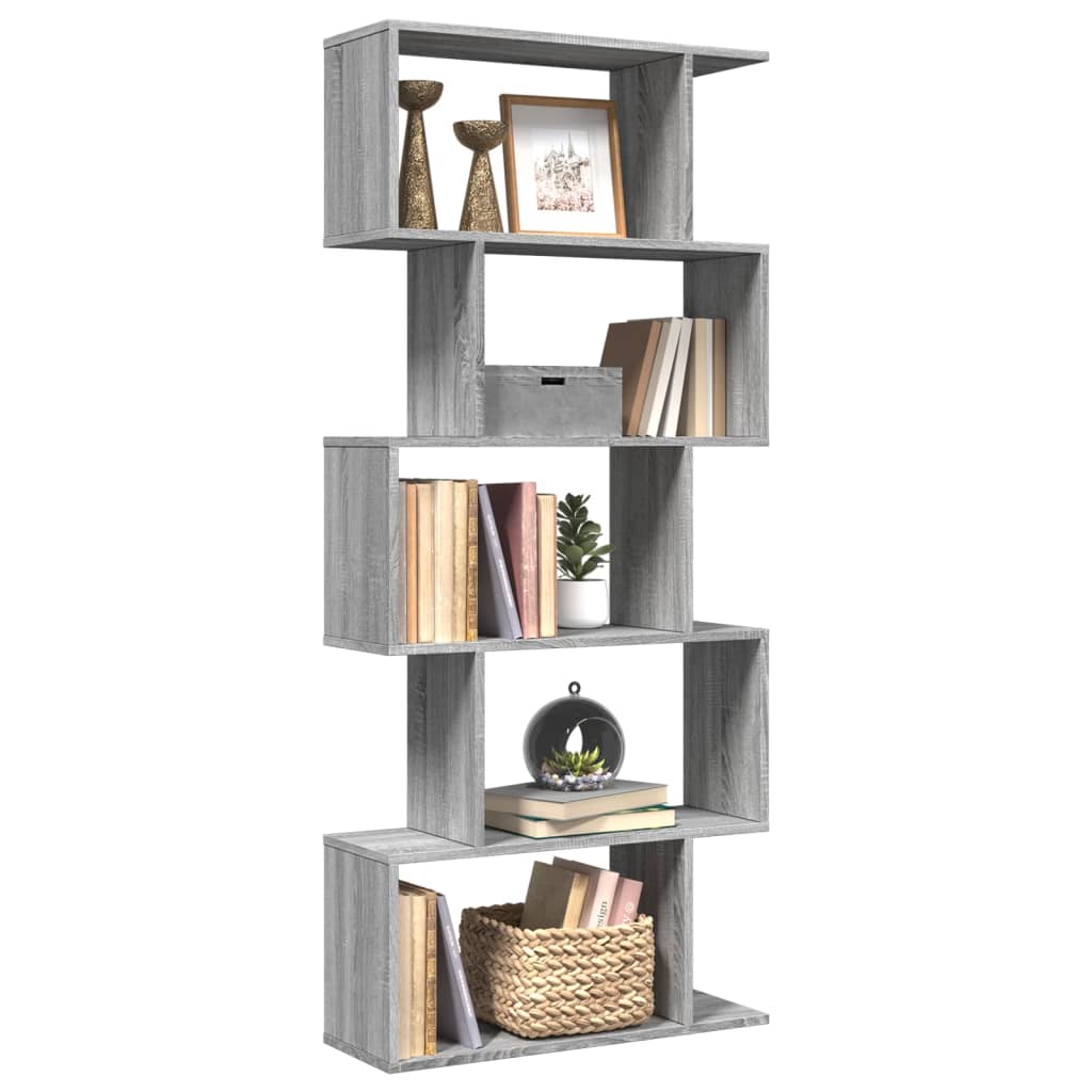 Room Divider Bookcase 5 Tiers Gray Sonoma 70x24x161 cm