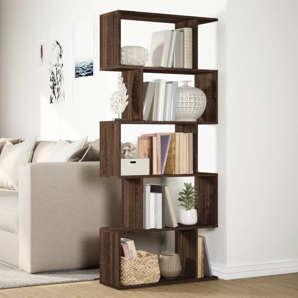 Room Divider Bookcase 5 Tiers Brown Oak Look 70x24x161 cm