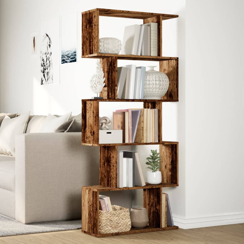 Room Divider Bookcase 5 Tiers Old Wood Look 70x24x161 cm