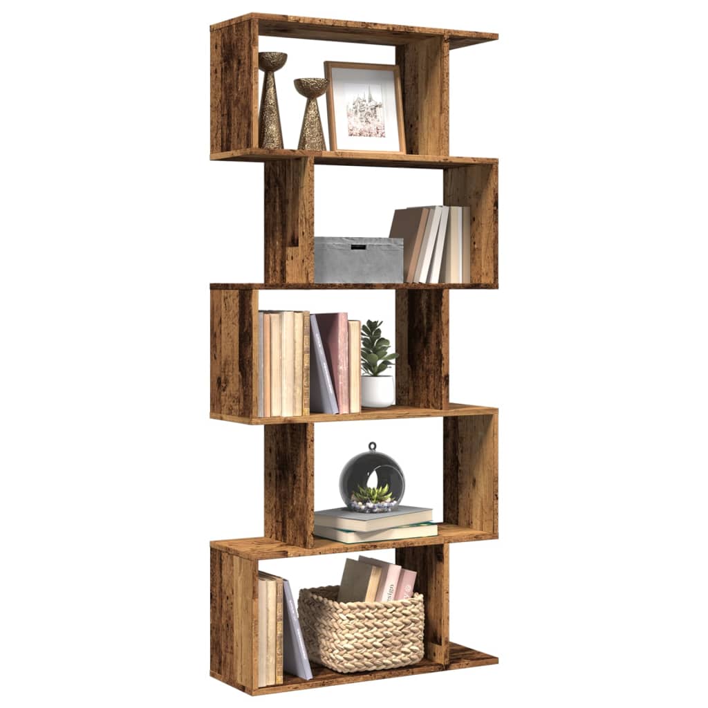 Room Divider Bookcase 5 Tiers Old Wood Look 70x24x161 cm