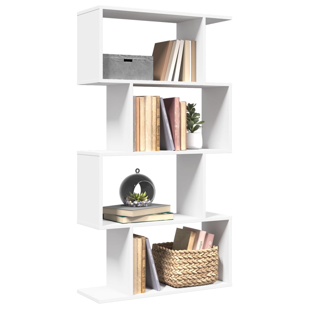 Room Divider Bookcase 4 Shelves White 70x24x129 cm Wood Material