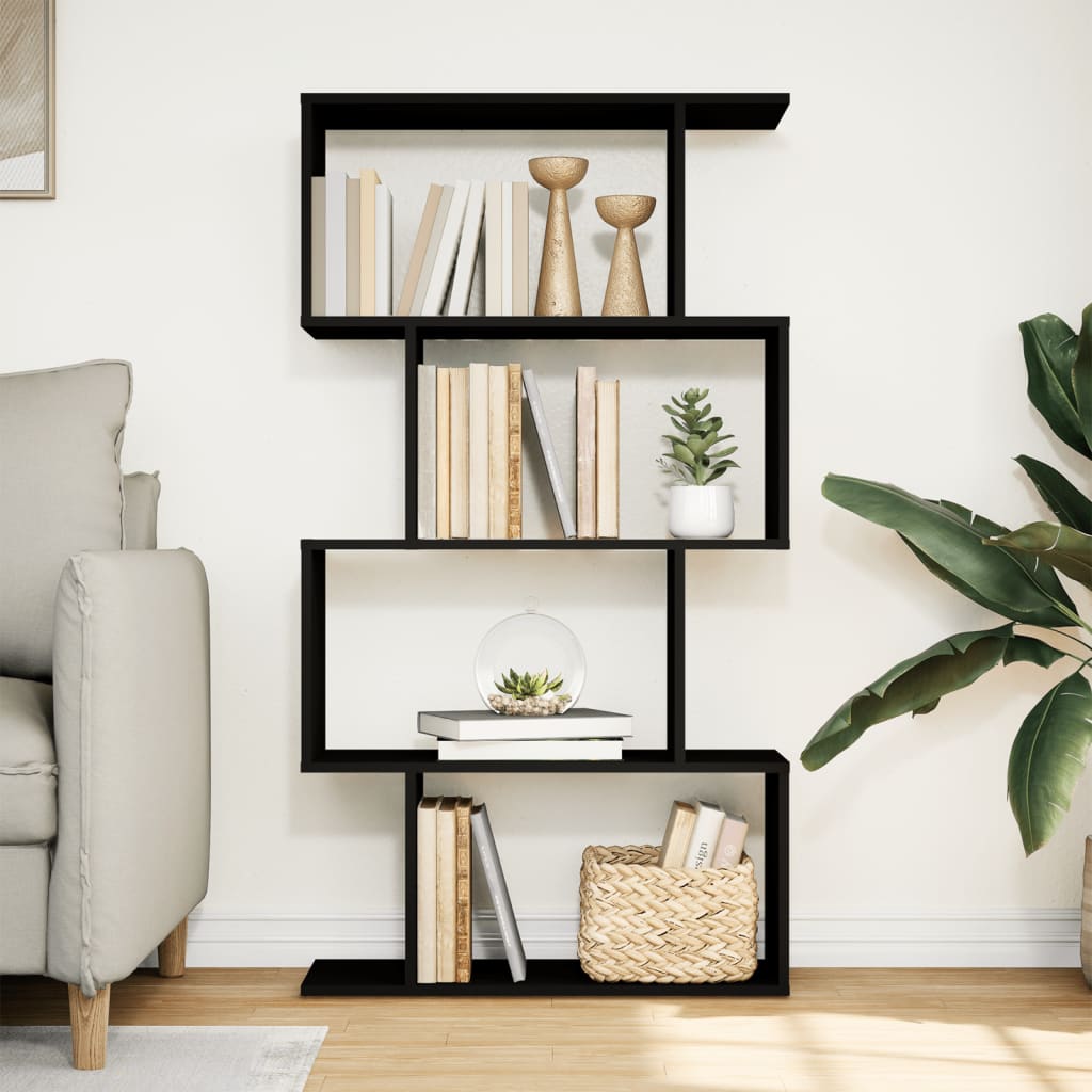 Room Divider Bookcase 4 Shelves Black 70x24x129 cm