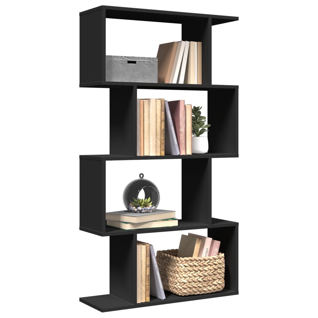 Room Divider Bookcase 4 Shelves Black 70x24x129 cm