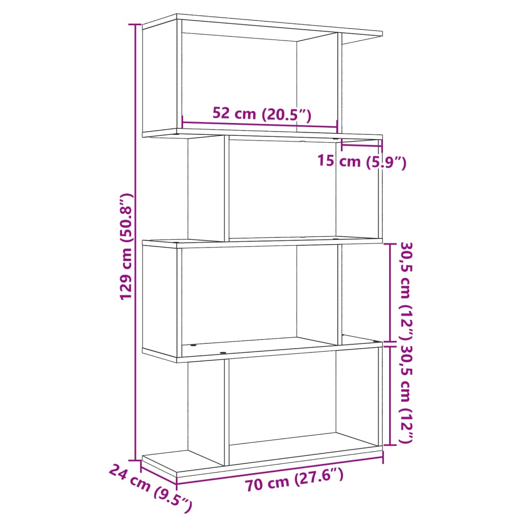 Room Divider Bookcase 4 Shelves Sonoma Oak 70x24x129 cm