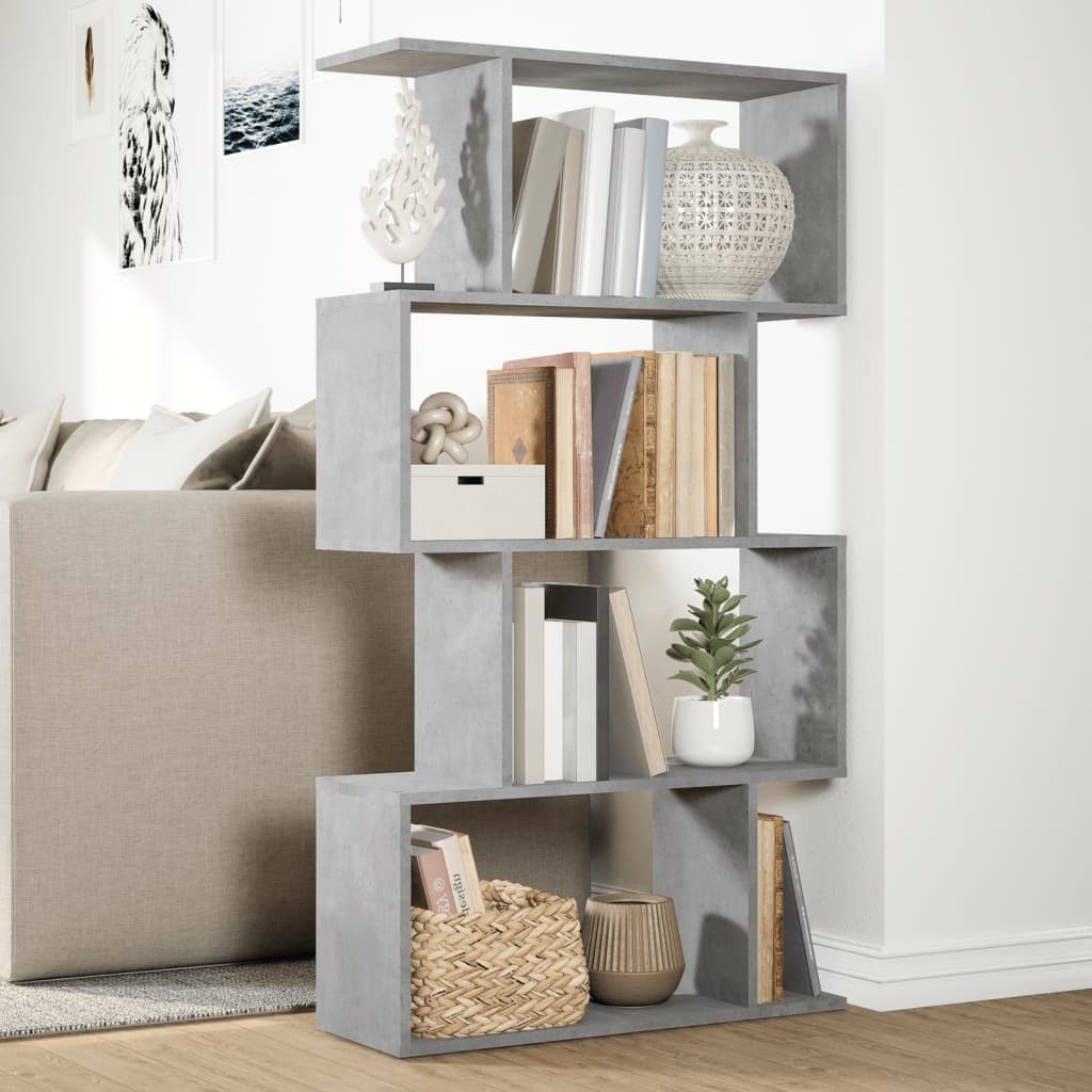 Room Divider Bookcase 4 Shelves Concrete Grey 70x24x129 cm