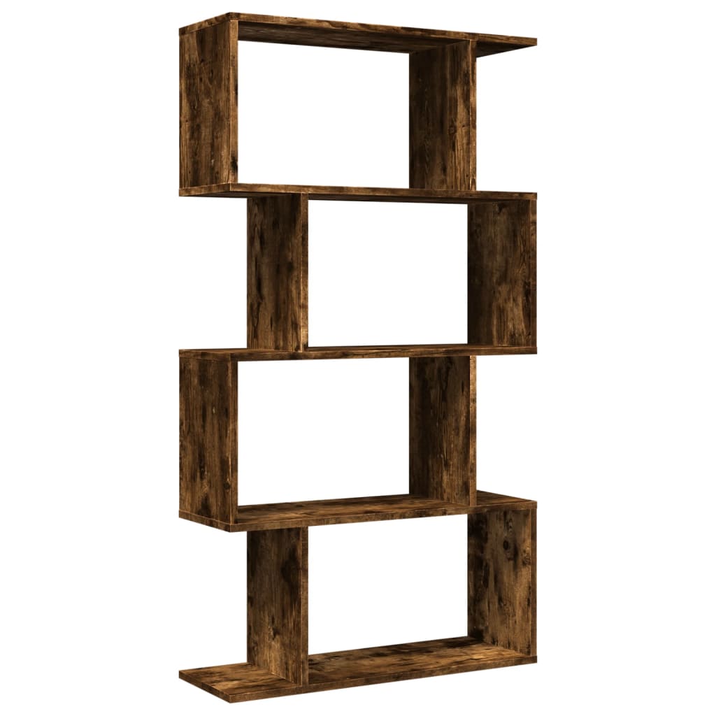 Room Divider Bookcase 4 Shelves Smoked Oak 70x24x129 cm