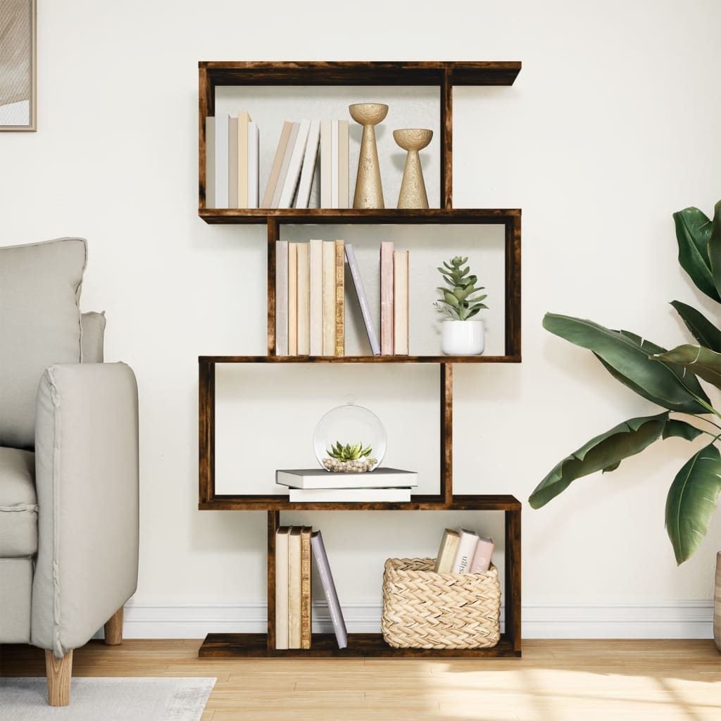 Room Divider Bookcase 4 Shelves Smoked Oak 70x24x129 cm