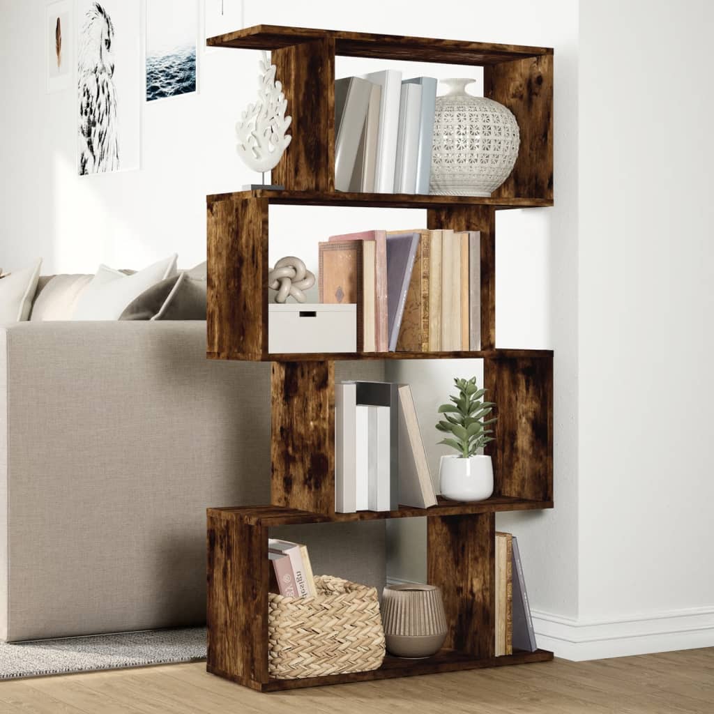 Room Divider Bookcase 4 Shelves Smoked Oak 70x24x129 cm