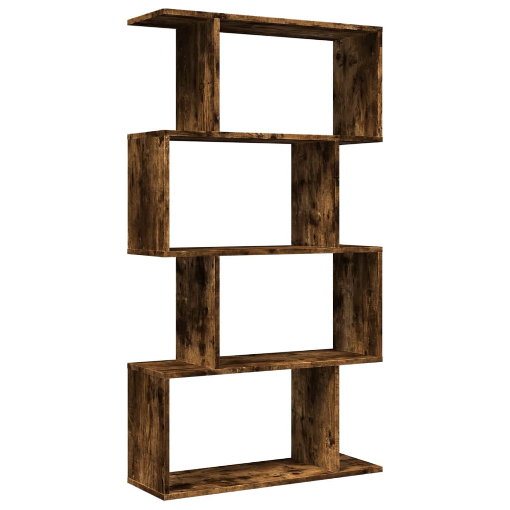 Room Divider Bookcase 4 Shelves Smoked Oak 70x24x129 cm