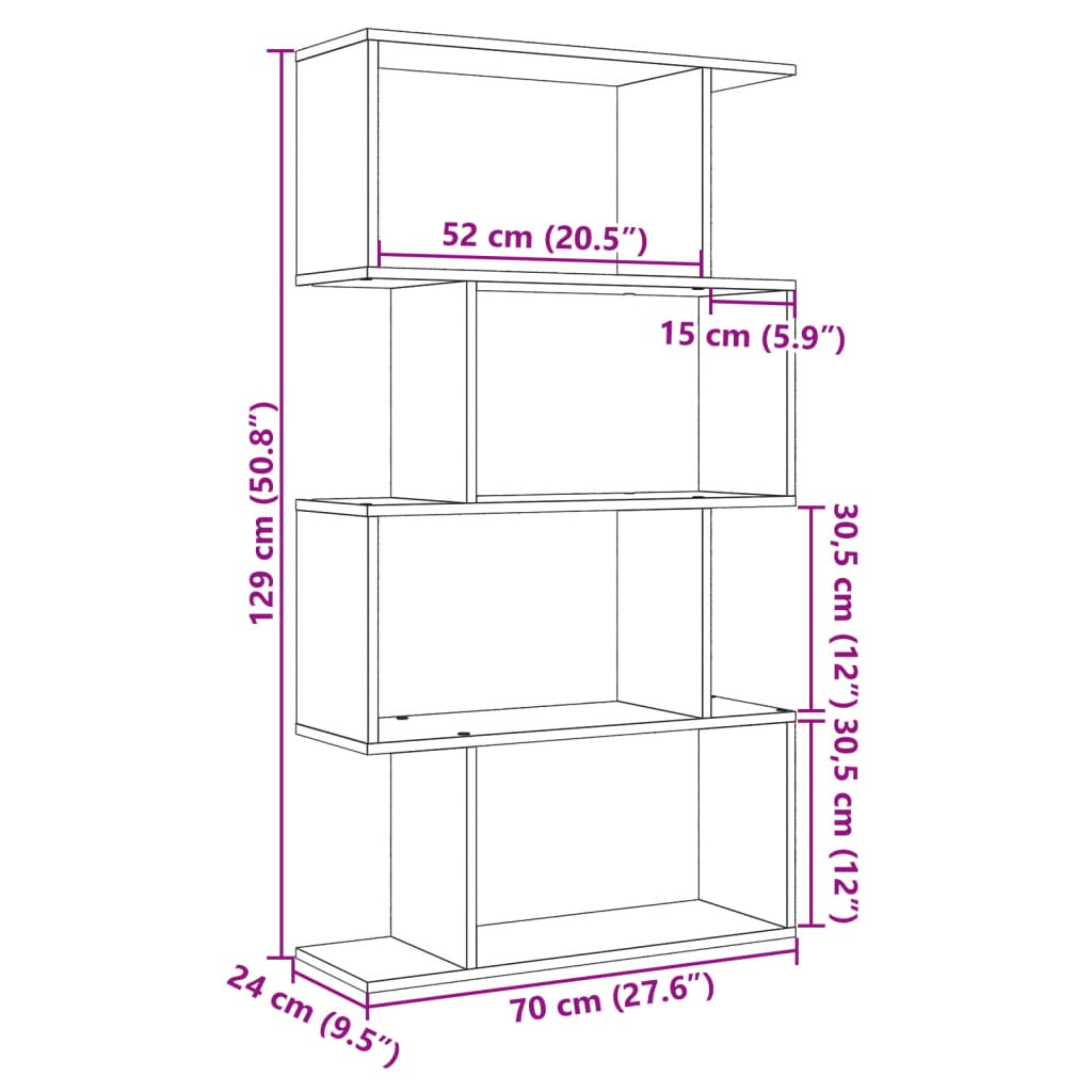 Room Divider Bookcase 4 Shelves Smoked Oak 70x24x129 cm