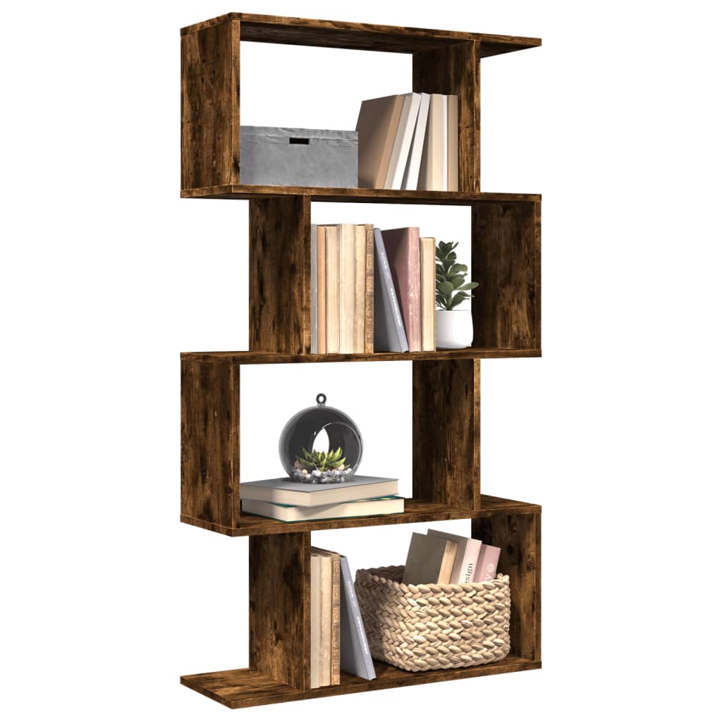 Room Divider Bookcase 4 Shelves Smoked Oak 70x24x129 cm