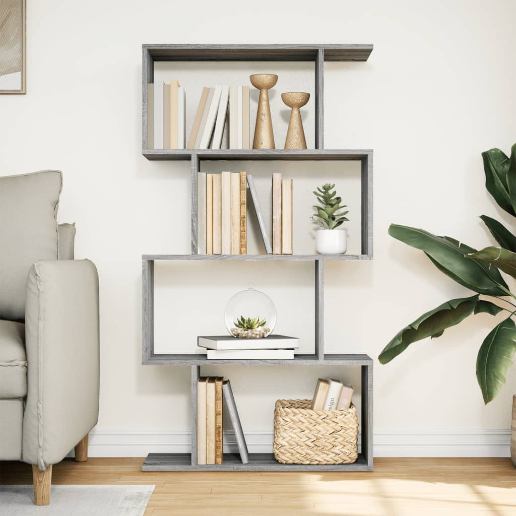 Room Divider Bookcase 4 Shelves Grey Sonoma 70x24x129 cm