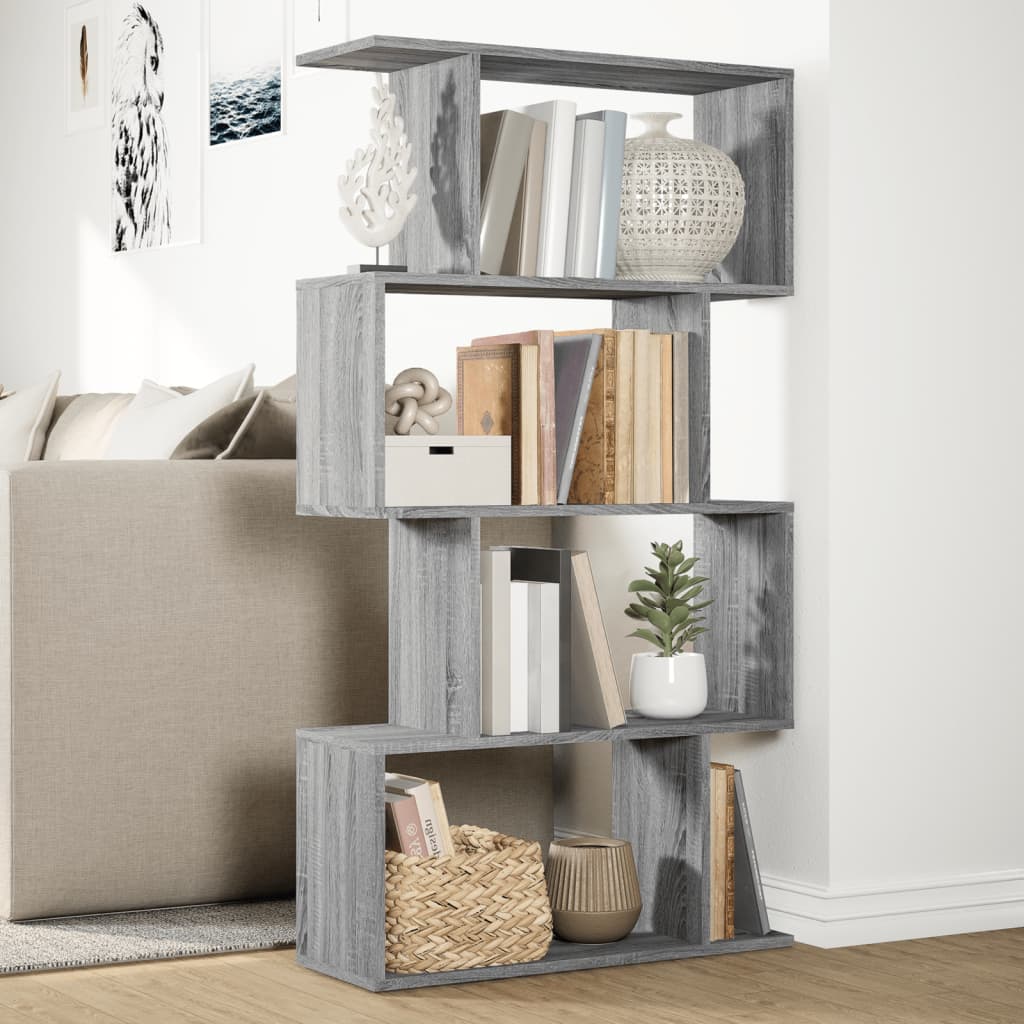 Room Divider Bookcase 4 Shelves Grey Sonoma 70x24x129 cm