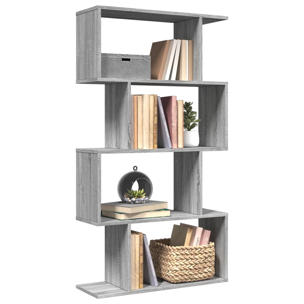 Room Divider Bookcase 4 Shelves Grey Sonoma 70x24x129 cm