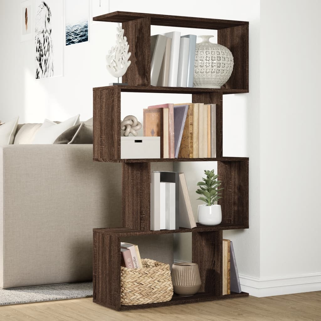 Room Divider Bookcase 4 Shelves Brown Oak Look 70x24x129 cm