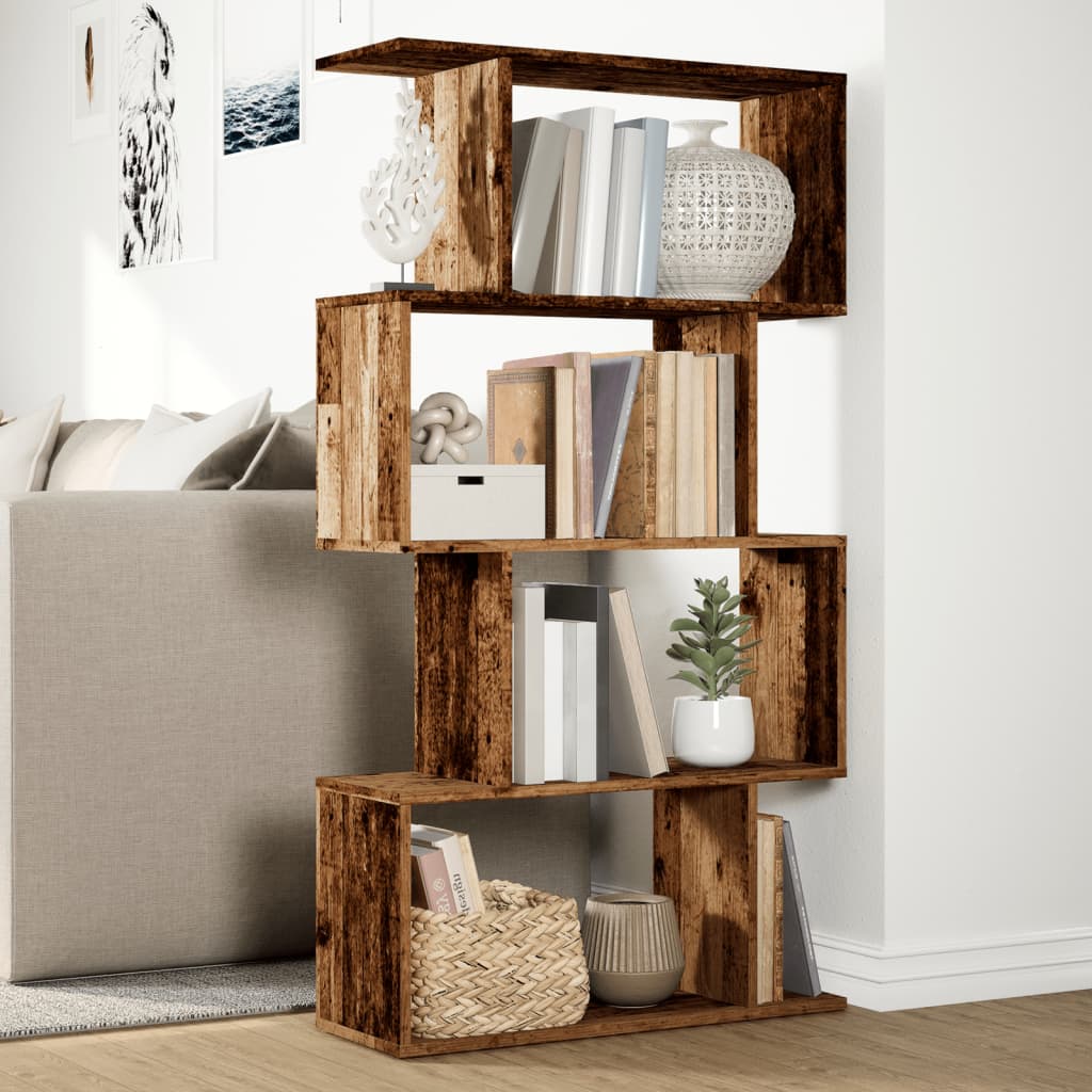 Room Divider Bookcase 4 Shelves Old Wood Look 70x24x129 cm