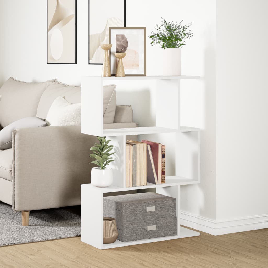 Room Divider Bookcase 3 Compartments White 70x24x97 cm Wood Material