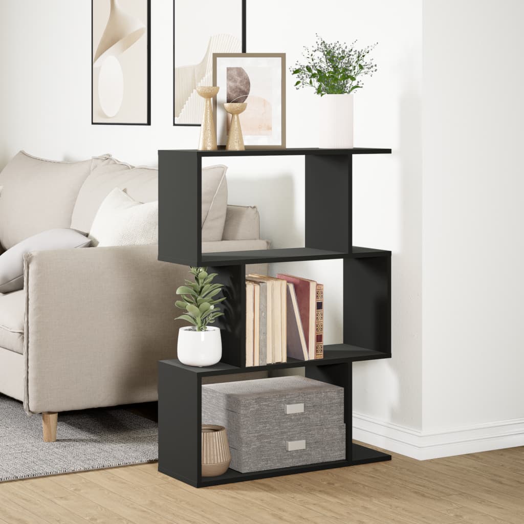 Room Divider Bookcase 3 Compartments Black 70x24x97 cm