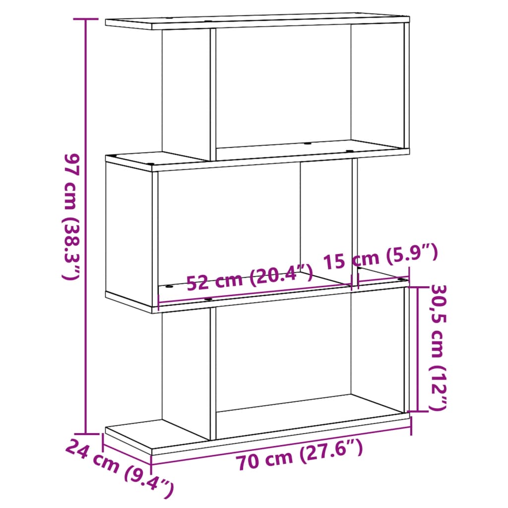 Room Divider Bookcase 3 Compartments Black 70x24x97 cm