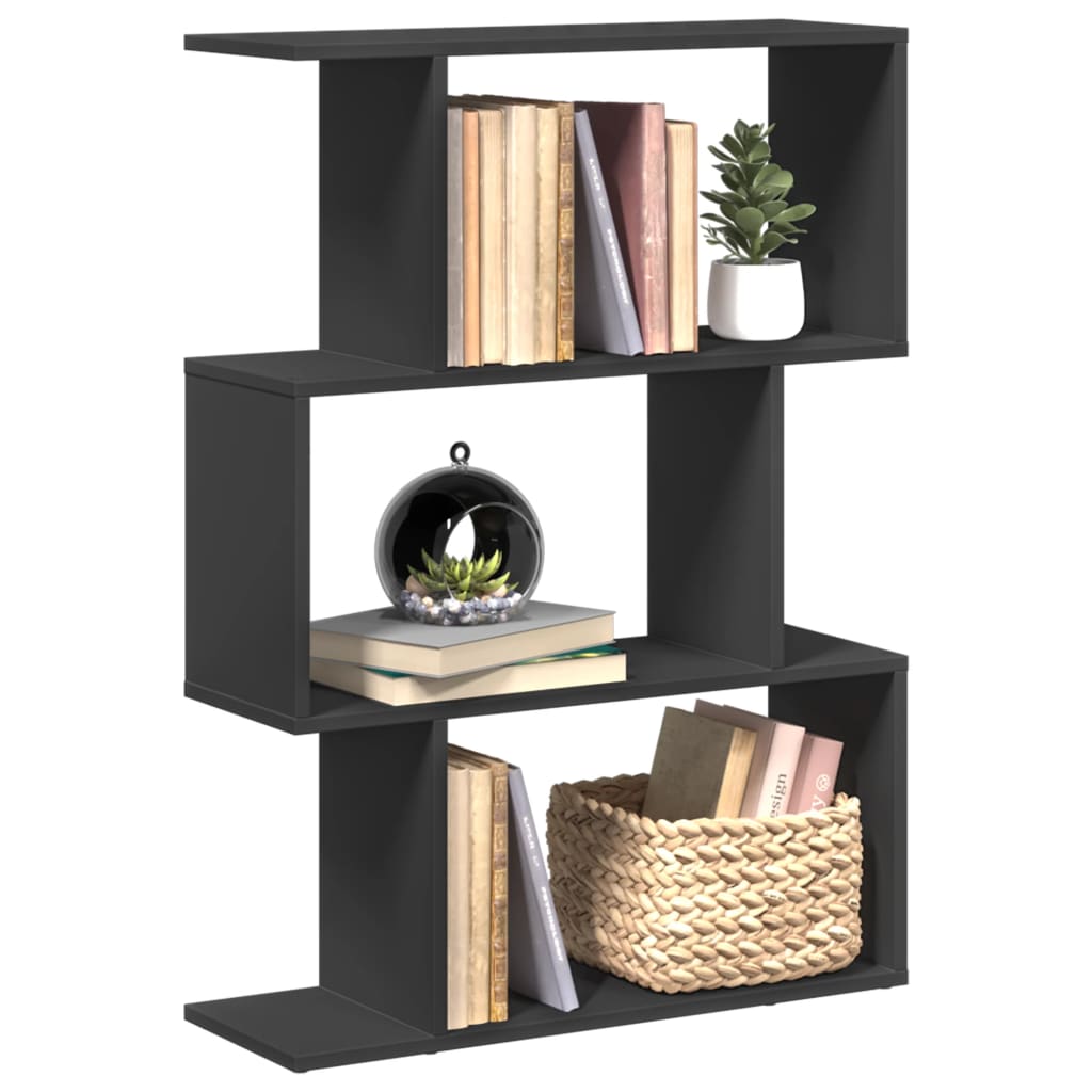 Room Divider Bookcase 3 Compartments Black 70x24x97 cm