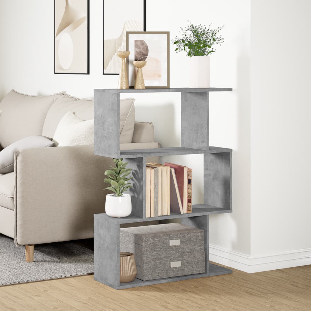 Room Divider Bookcase 3 Compartments Concrete Grey 70x24x97 cm