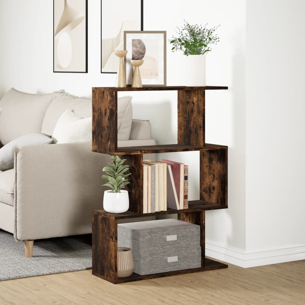 Room Divider Bookcase 3 Compartments Smoked Oak 70x24x97 cm