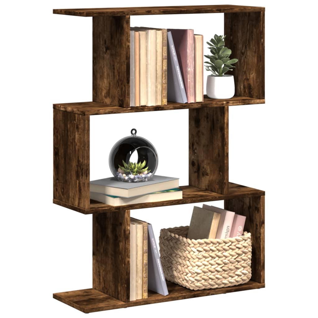 Room Divider Bookcase 3 Compartments Smoked Oak 70x24x97 cm