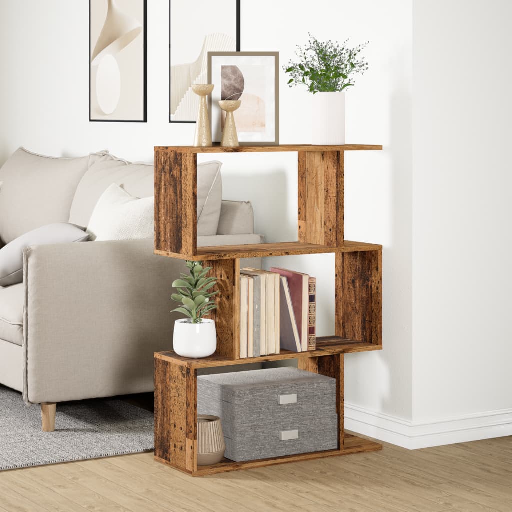 Room Divider Bookcase 3 Compartments Old Wood Look 70x24x97 cm