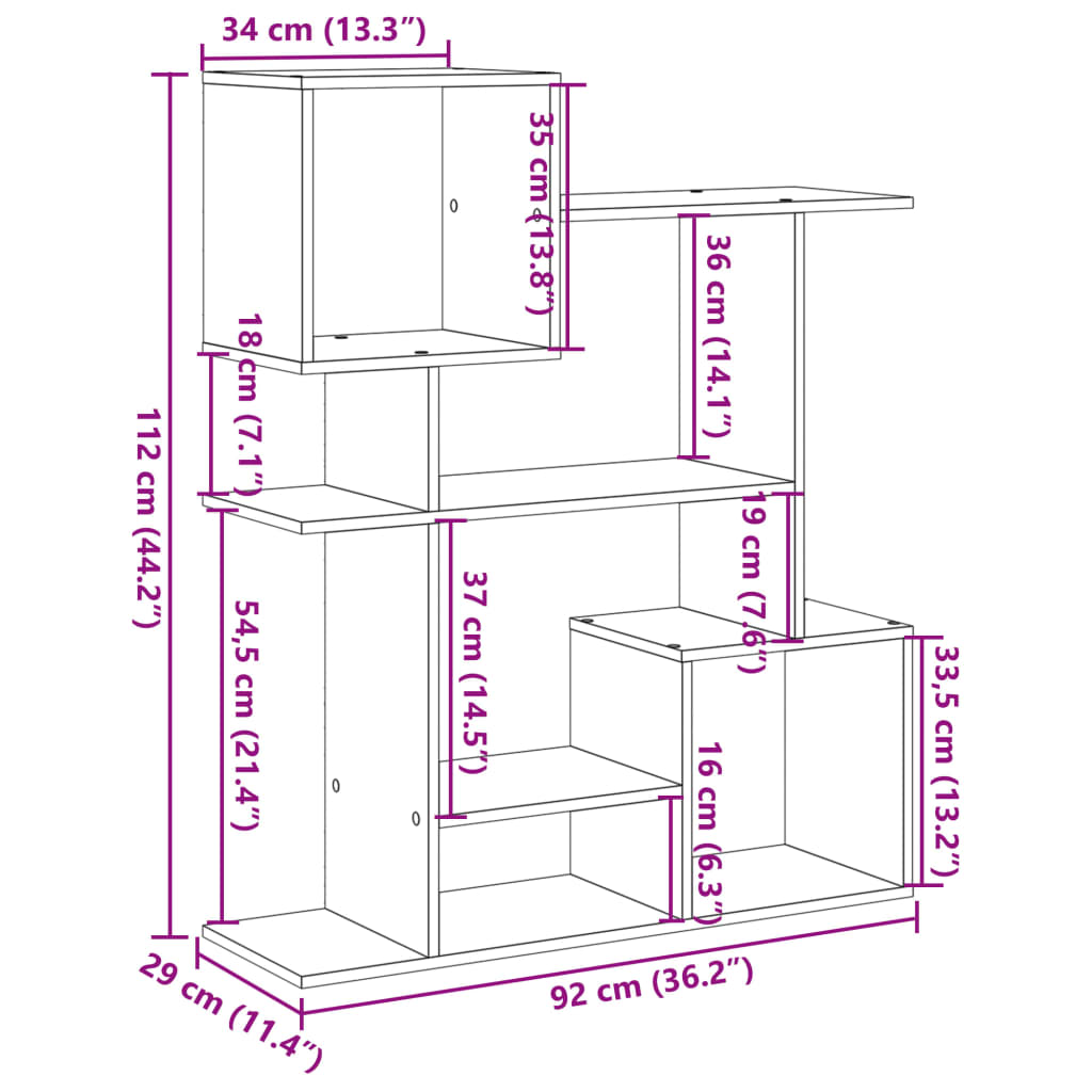 Room Divider Bookcase White 92x29x112 cm Wood Material