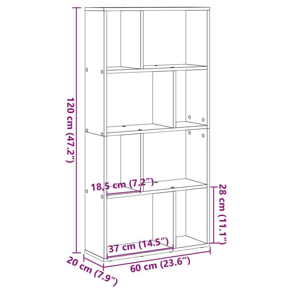 Bookshelf Concrete Grey 60x20x120 cm Wood Material