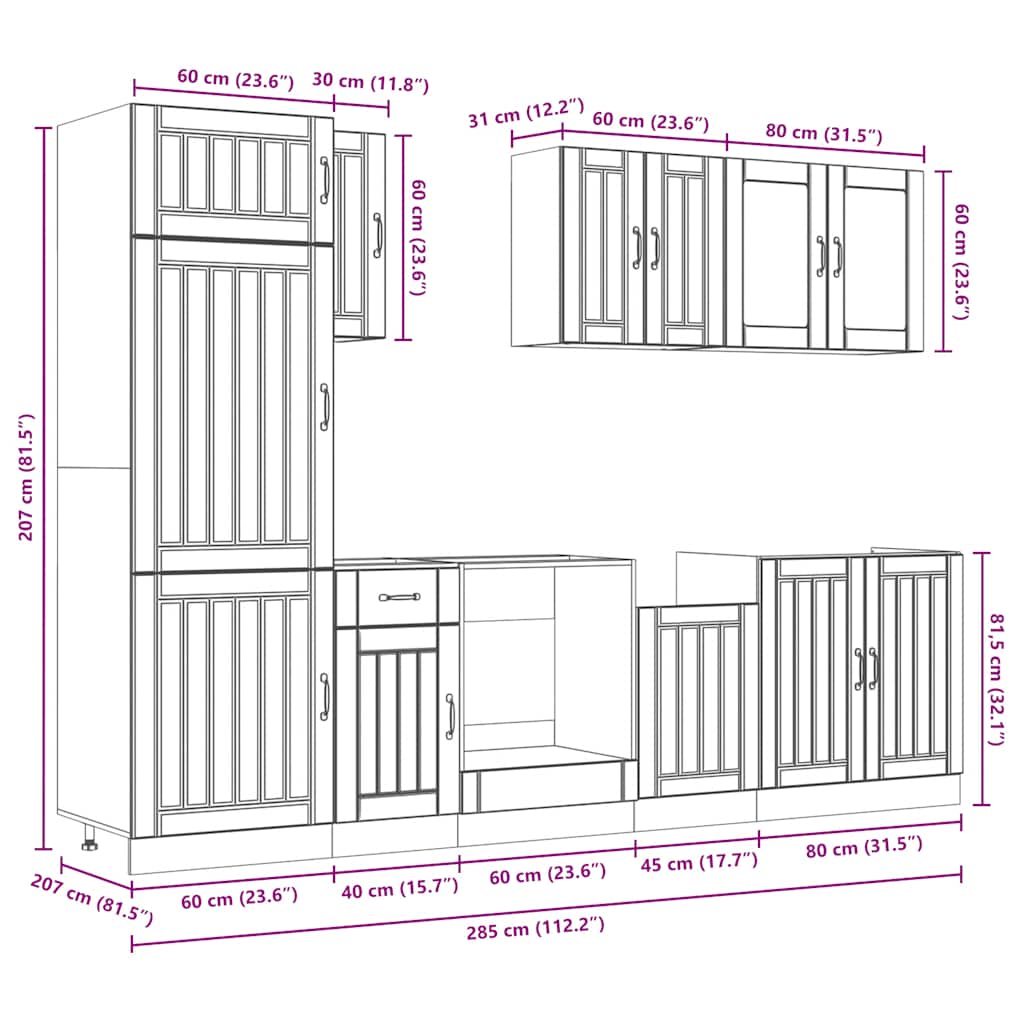 8-tlg. Küchenschrank-Set Kalmar Räuchereiche Holzwerkstoff