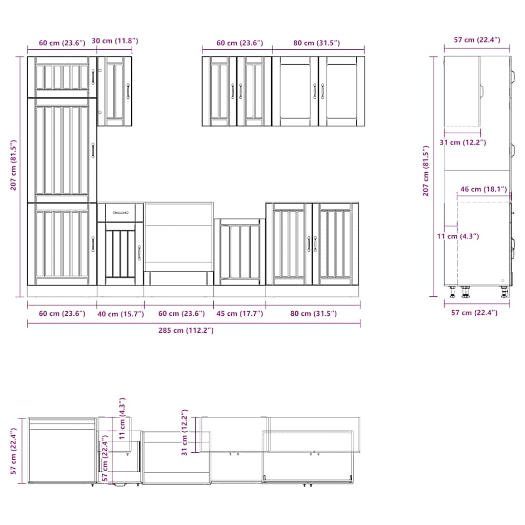 8-tlg. Küchenschrank-Set Kalmar Artisan-Eiche Holzwerkstoff