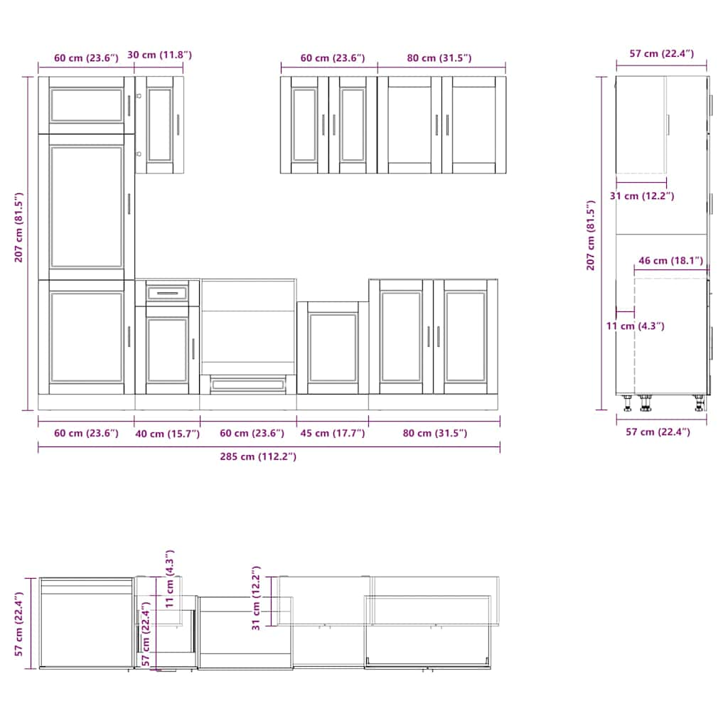 8-tlg. Küchenschrank-Set Kalmar Schwarz Holzwerkstoff