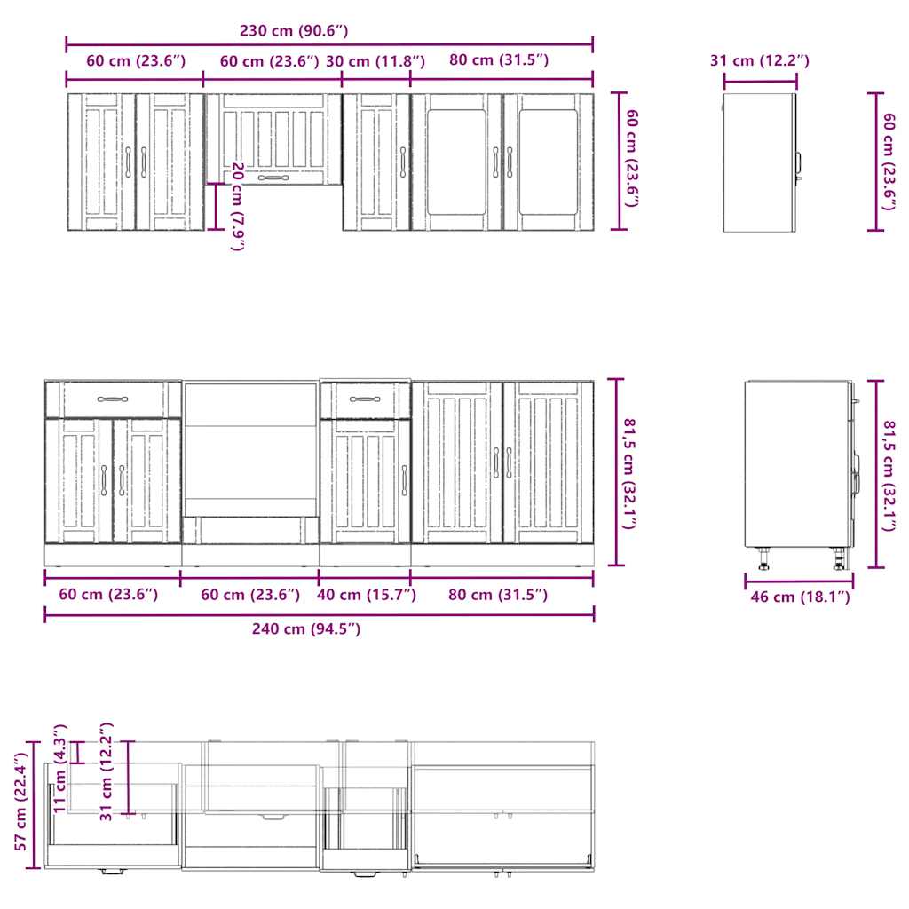 8-tlg. Küchenschrank-Set Kalmar Hochglanz-Weiß Holzwerkstoff