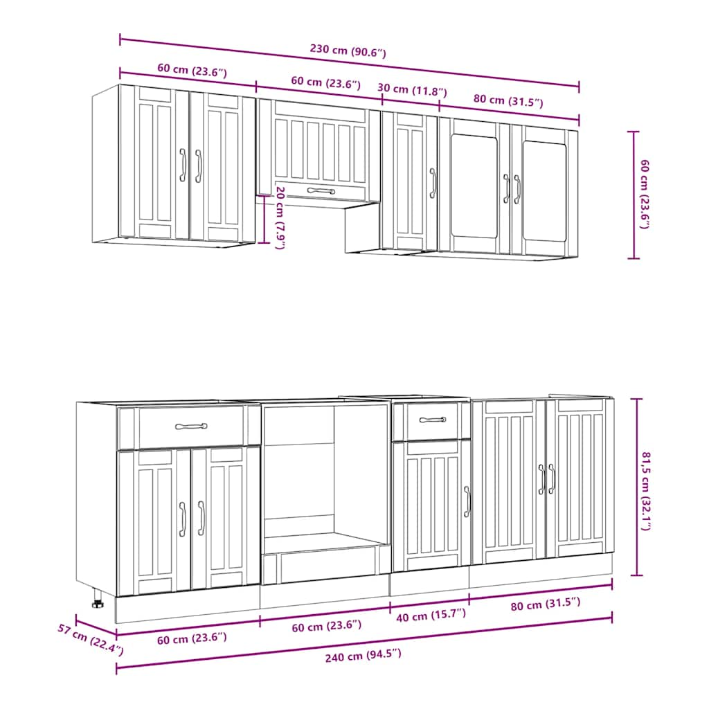 8-tlg. Küchenschrank-Set Kalmar Artisan-Eiche Holzwerkstoff