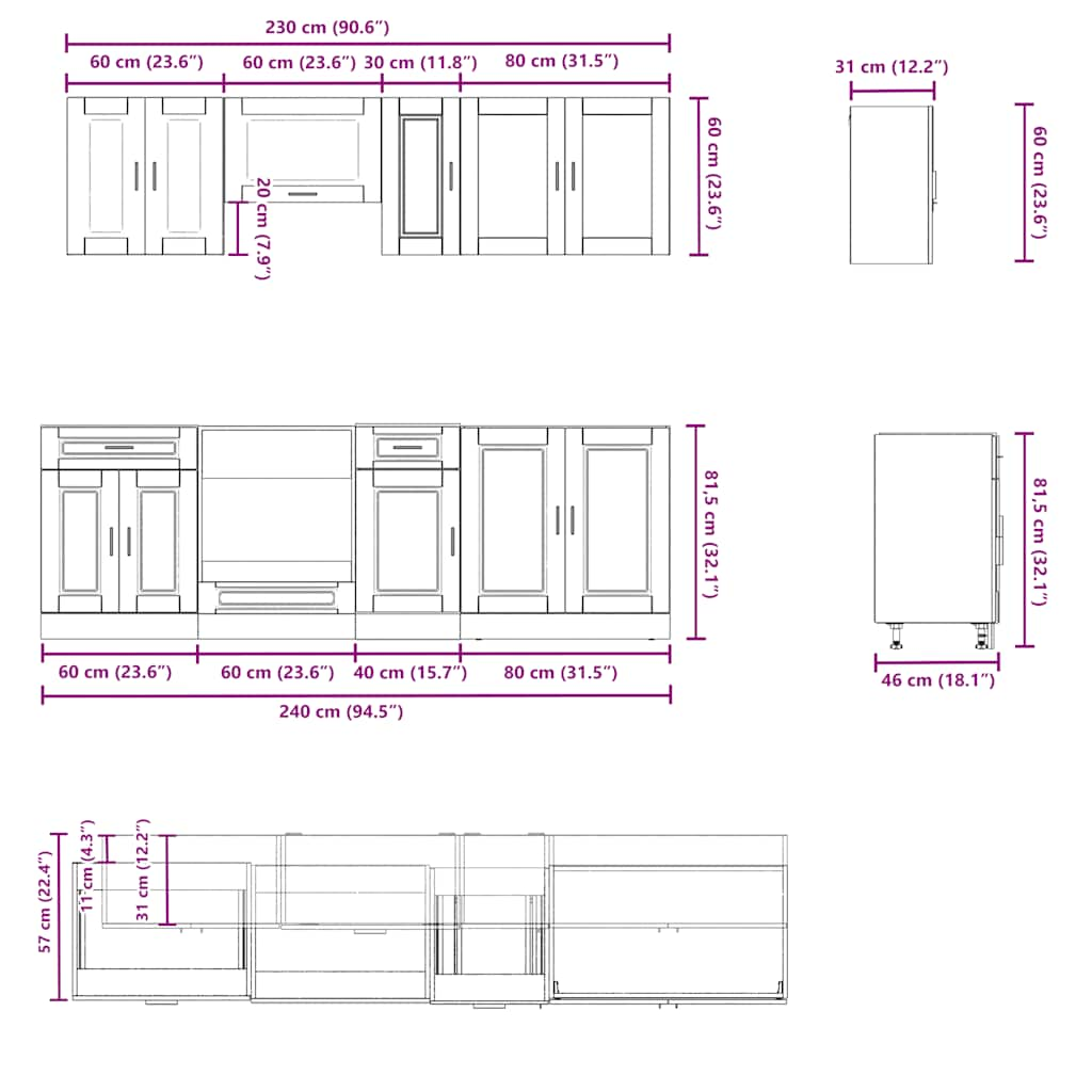 8-tlg. Küchenschrank-Set Kalmar Weiß Holzwerkstoff