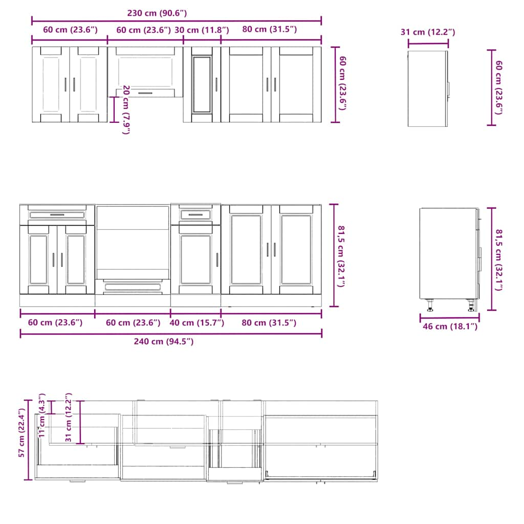 8-tlg. Küchenschrank-Set Kalmar Hochglanz-Weiß Holzwerkstoff