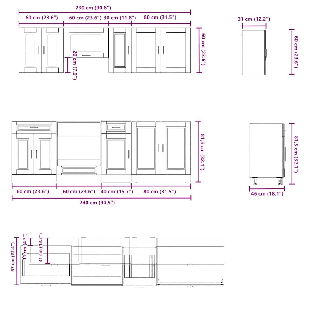 8-tlg. Küchenschrank-Set Kalmar Räuchereiche Holzwerkstoff