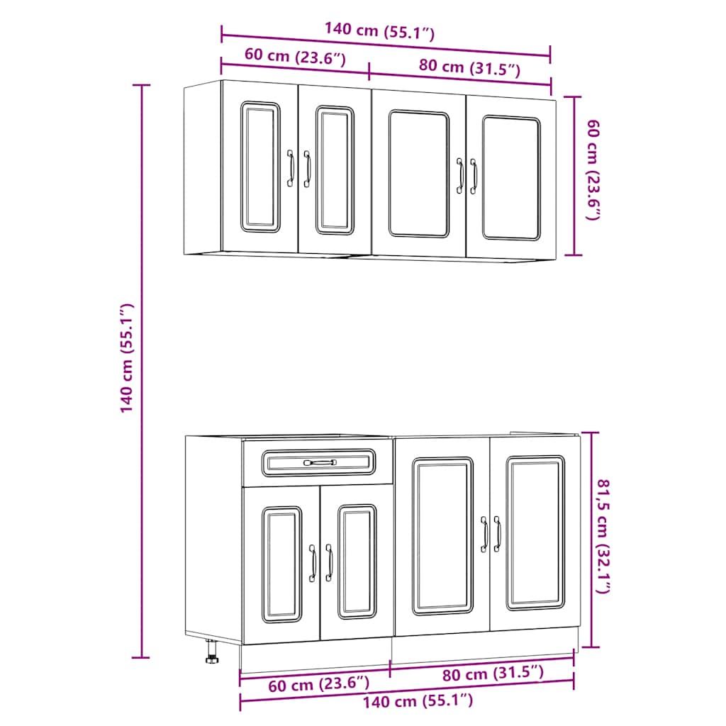 4-tlg. Küchenschrank-Set Kalmar Altholz-Optik Holzwerkstoff