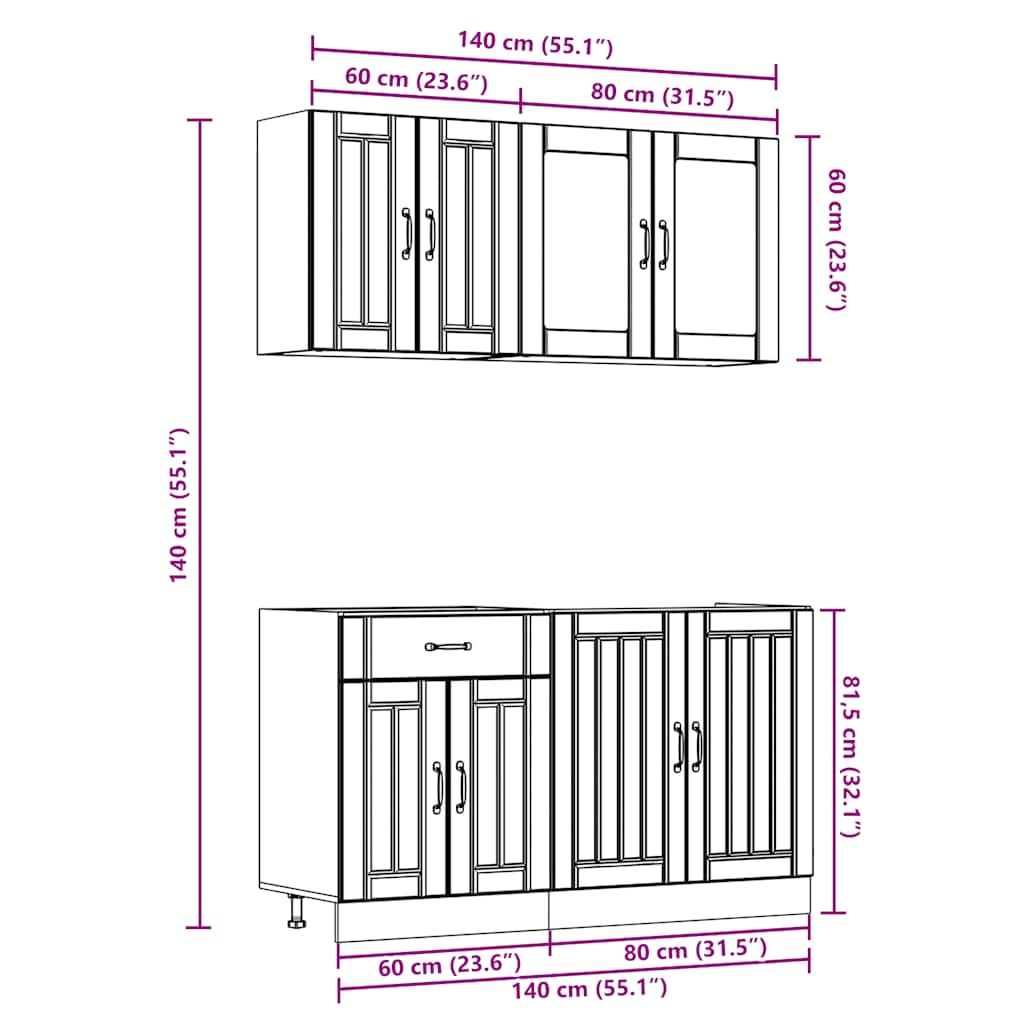 4-tlg. Küchenschrank-Set Kalmar Schwarz Holzwerkstoff