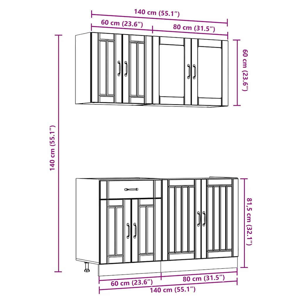 4-tlg. Küchenschrank-Set Kalmar Hochglanz-Weiß Holzwerkstoff