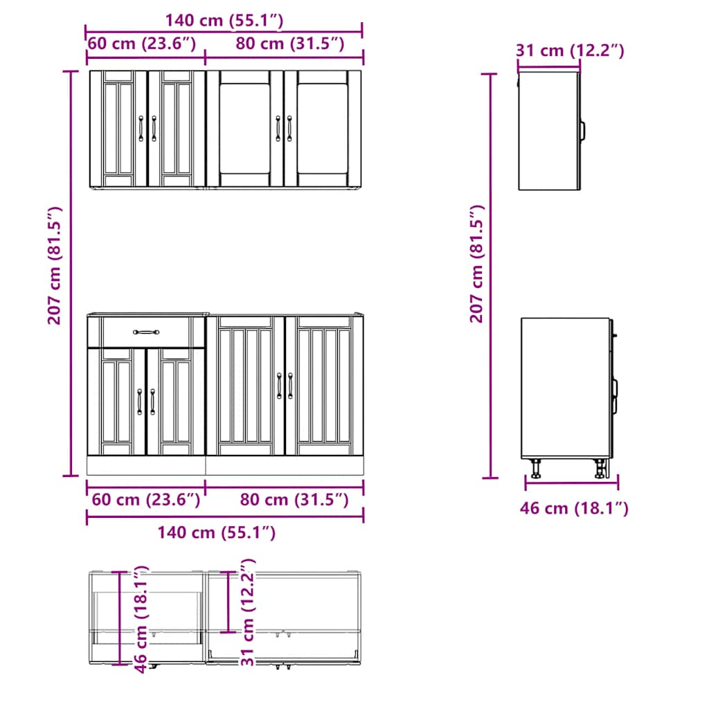 4-tlg. Küchenschrank-Set Braun Eichen-Optik Holzwerkstoff