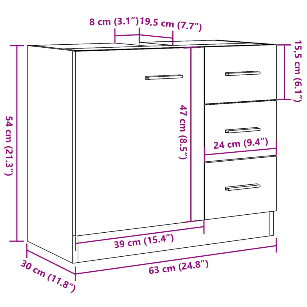 Washbasin cabinet Artisan oak 63x30x54 cm wood material