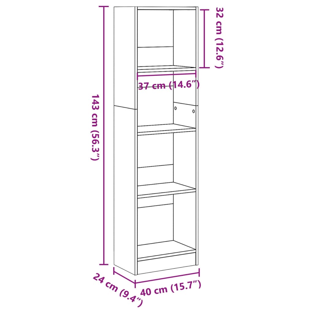 Bookshelf White 40x24x143 cm Wood Material