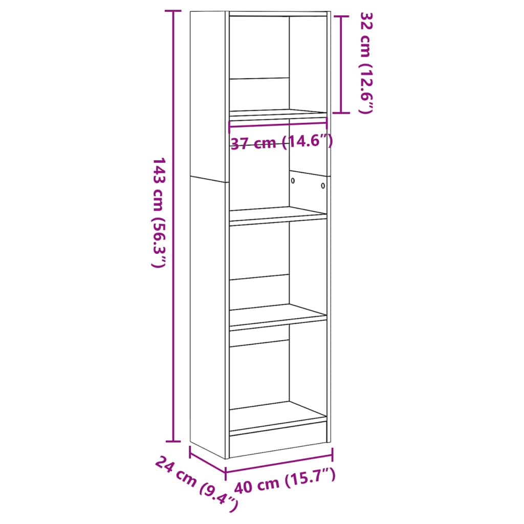 Bookshelf Sonoma Oak 40x24x143 cm Wood Material