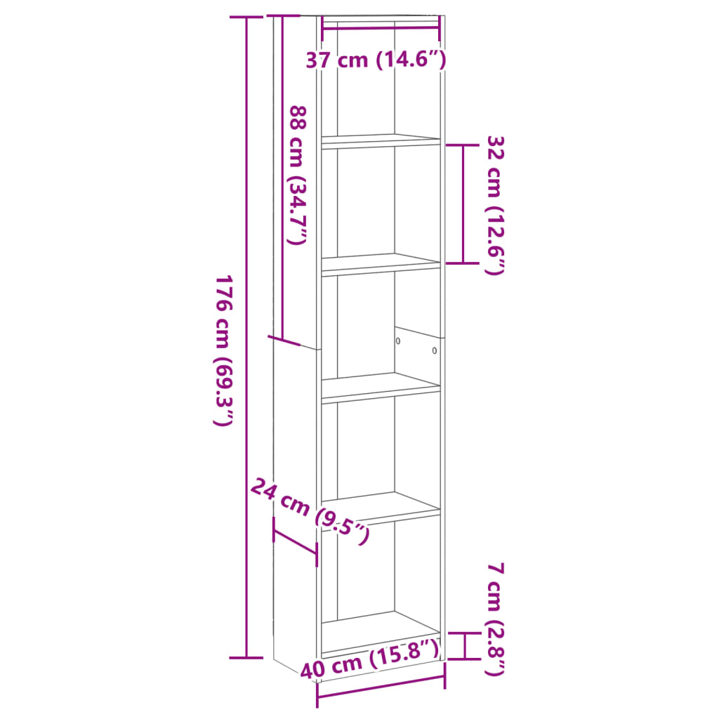 Bookshelf White 40x24x176 cm Wood Material